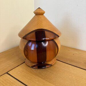 Wood Inlay Trinket Box w/ Lid Hand Turned Vintage Wooden Decor Hand Made Canada